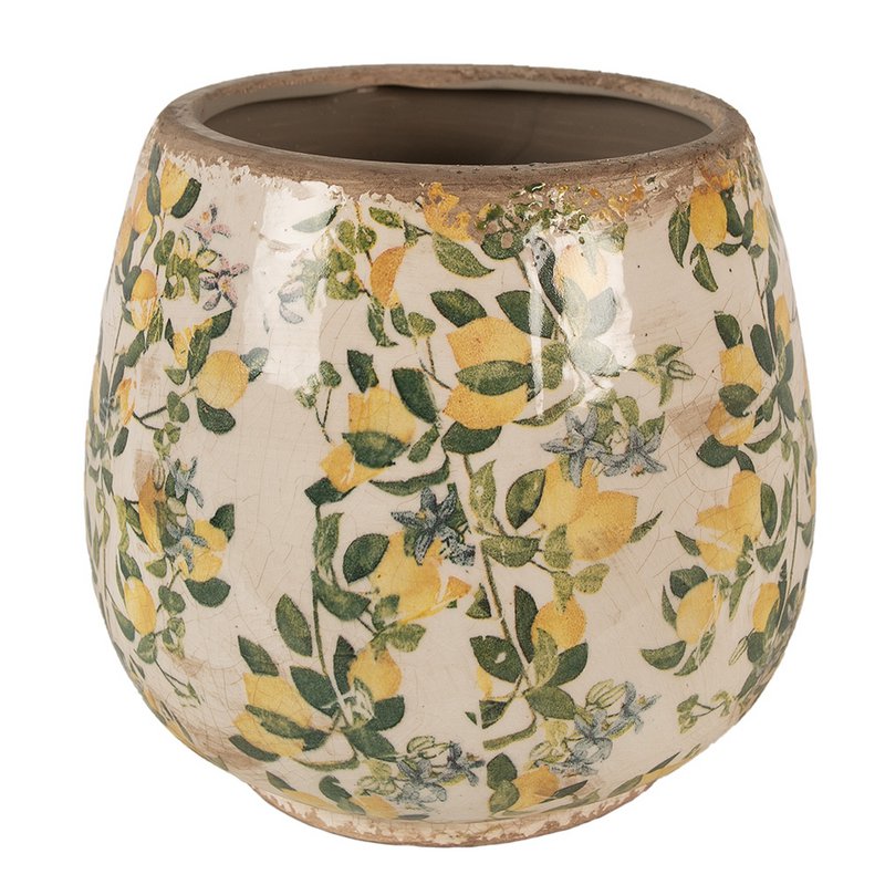 Blumentopf Ø 18x17 cm Beige-gelber Keramik-Zitronen-Blumentopf für den Innenbereich