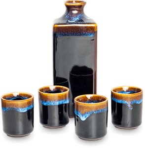 Edo Koge Sakeset Black/Blue/Brown 450ml, 5pcs set, Japan, giftbox