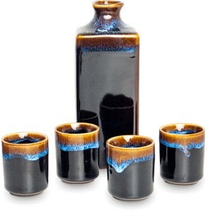 Edo Koge Sakeset Black/Blue/Brown 450ml, 5pcs set, Japan, giftbox