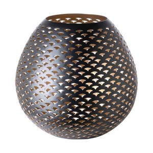 PALERA Windlicht Eisen pulverbeschichtet matt schwarz goldfarben Ø24 cm H22 cm