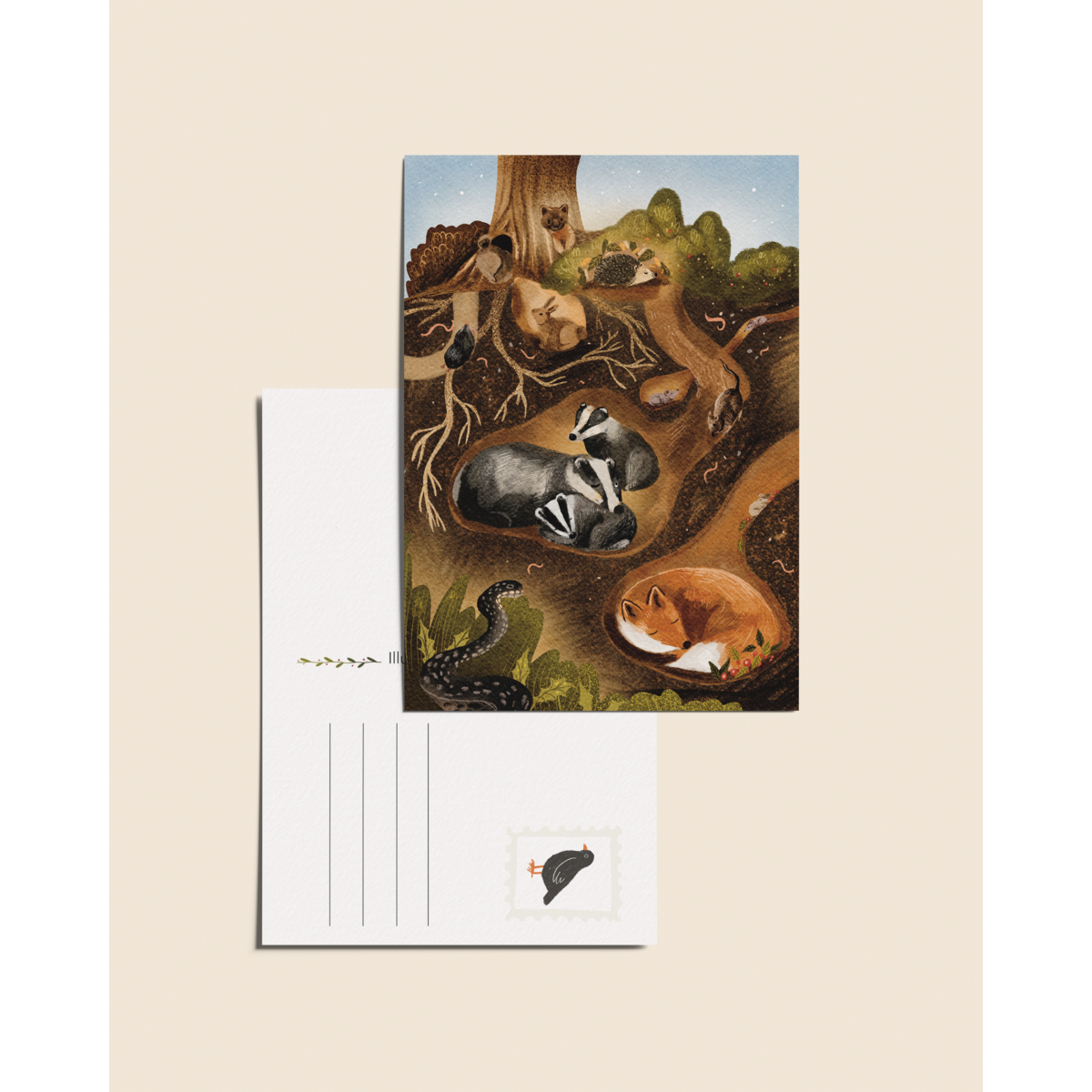 “Onder de grond” – A6 Geïllustreerde Kaart | 350gsm Tintoretto Gesso