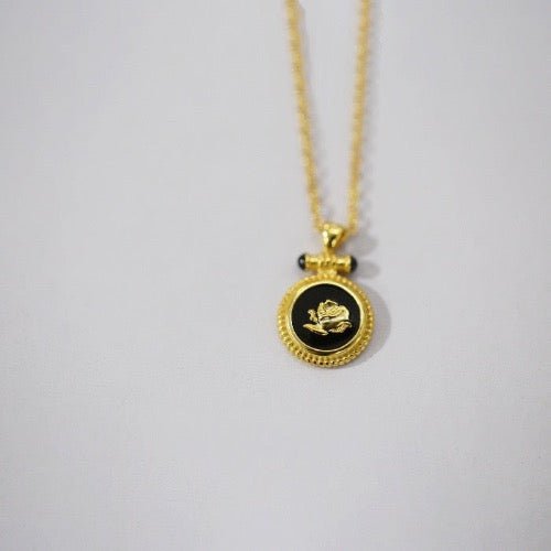 Midnight Rose Enamel Pendant Necklace