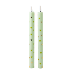 Led Candle Pillar Hearts Green - Sæt på 2