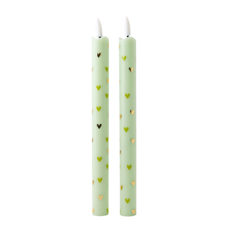 Led Candle Pilar Hearts Green - Juego de 2