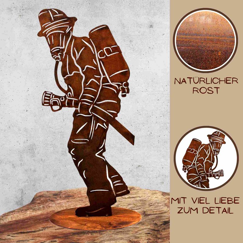 Vatertag | Feuerwehrmann auf Bodenplatte | Metalldeko Figur