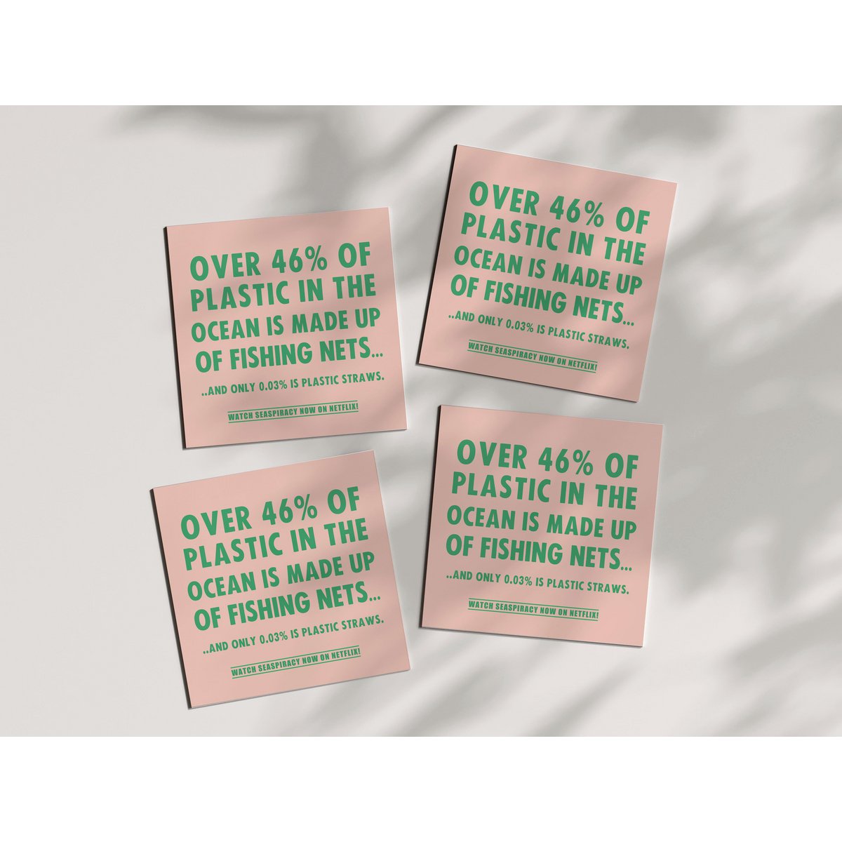 Veganistische binnen- en buitenstickers over plasticvervuiling door vissen'