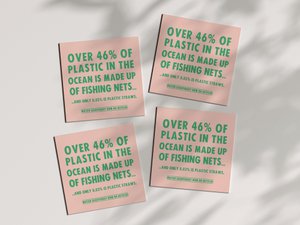 Veganistische binnen- en buitenstickers over plasticvervuiling door vissen'