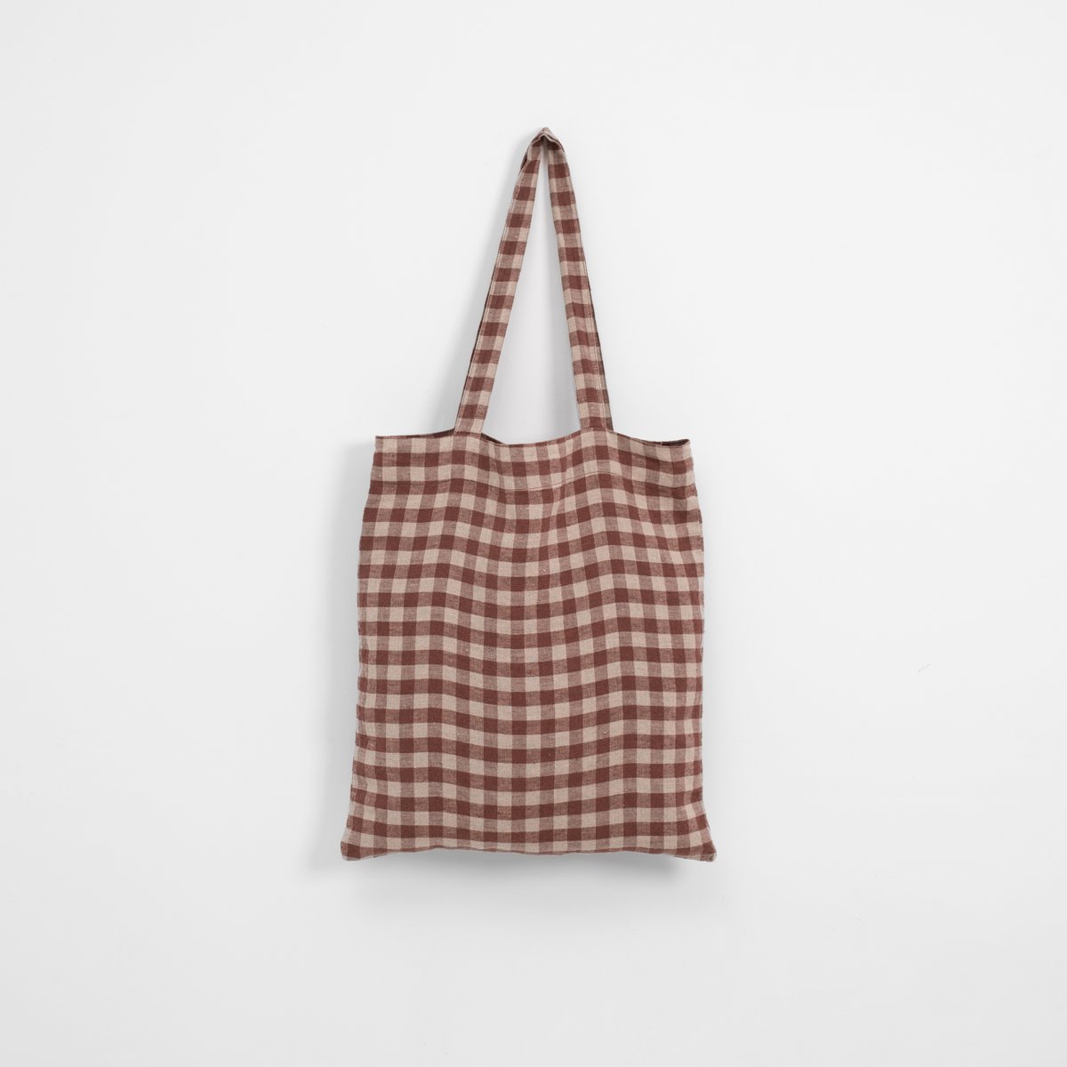 Leinen-Einkaufstasche mit Schokoladen-Gingham-Muster