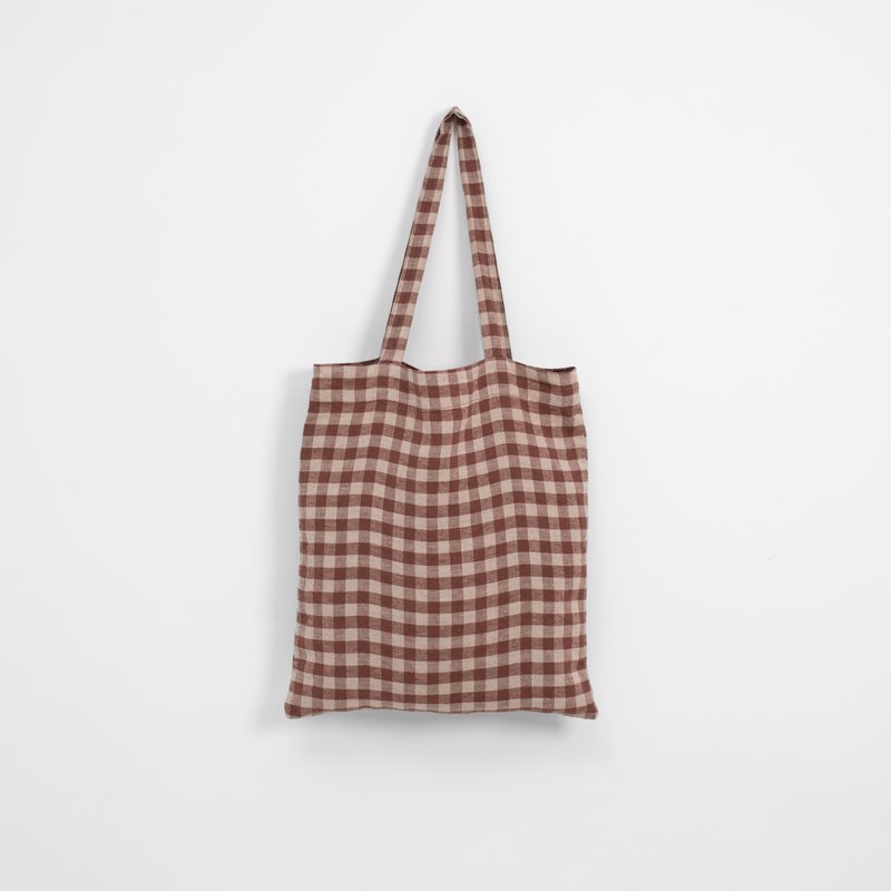 Chokolade Gingham Linen Tote Bag
