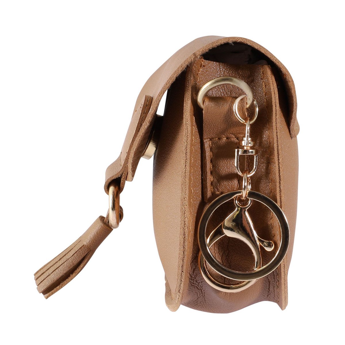 Mini sac avec mousqueton, simili cuir, marron