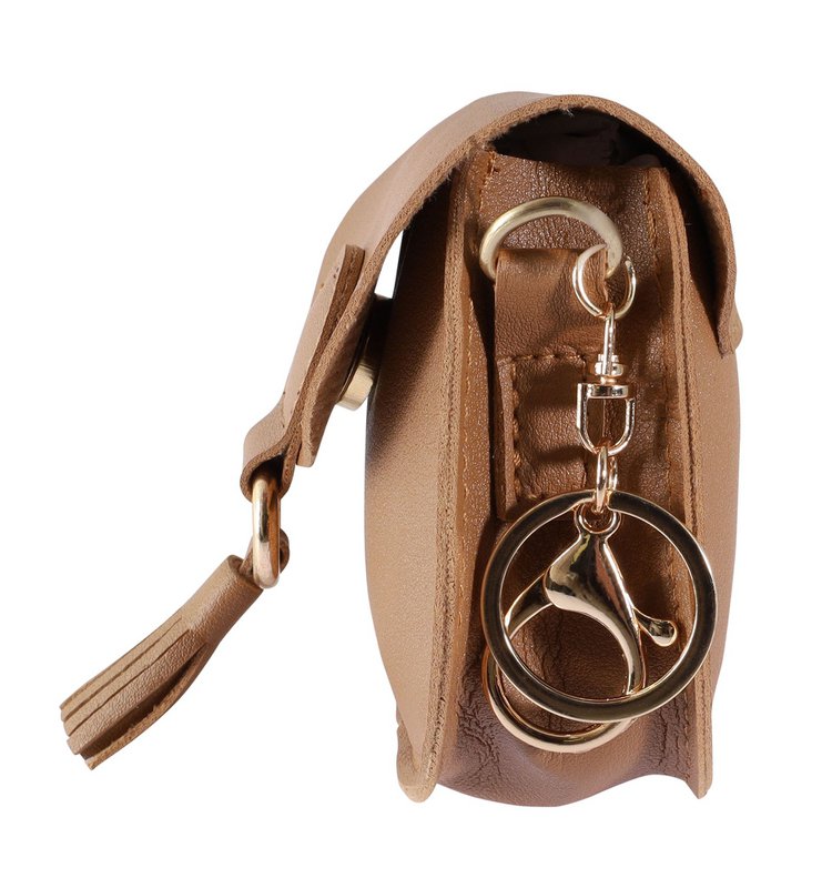 Mini sac avec mousqueton, simili cuir, marron