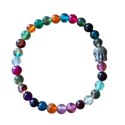 Ladies Bracelet Agate Multi Color 6 mm with Buddha Kraal