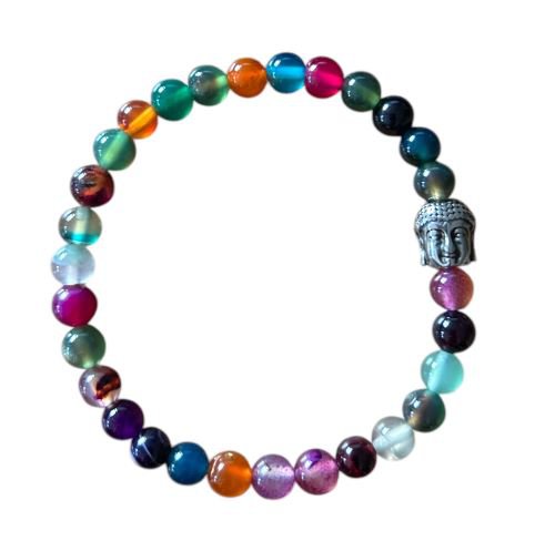 Ladies Bracelet Agate Multi Color 6 mm with Buddha Kraal