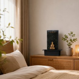 Zimmerbrunnen – Zenitude – Buddha-Statue LED-Beleuchtung – Zen- und Entspannungsatmosphäre – Deko-Idee