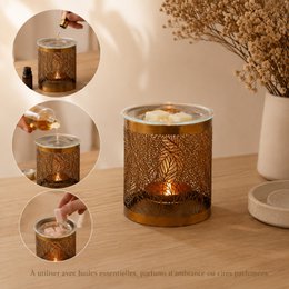 Bruciaprofumo Metally Leaves – Motivo Originale in Metallo Traforato e Vetro – Decorazione per Interni – Idea Regalo