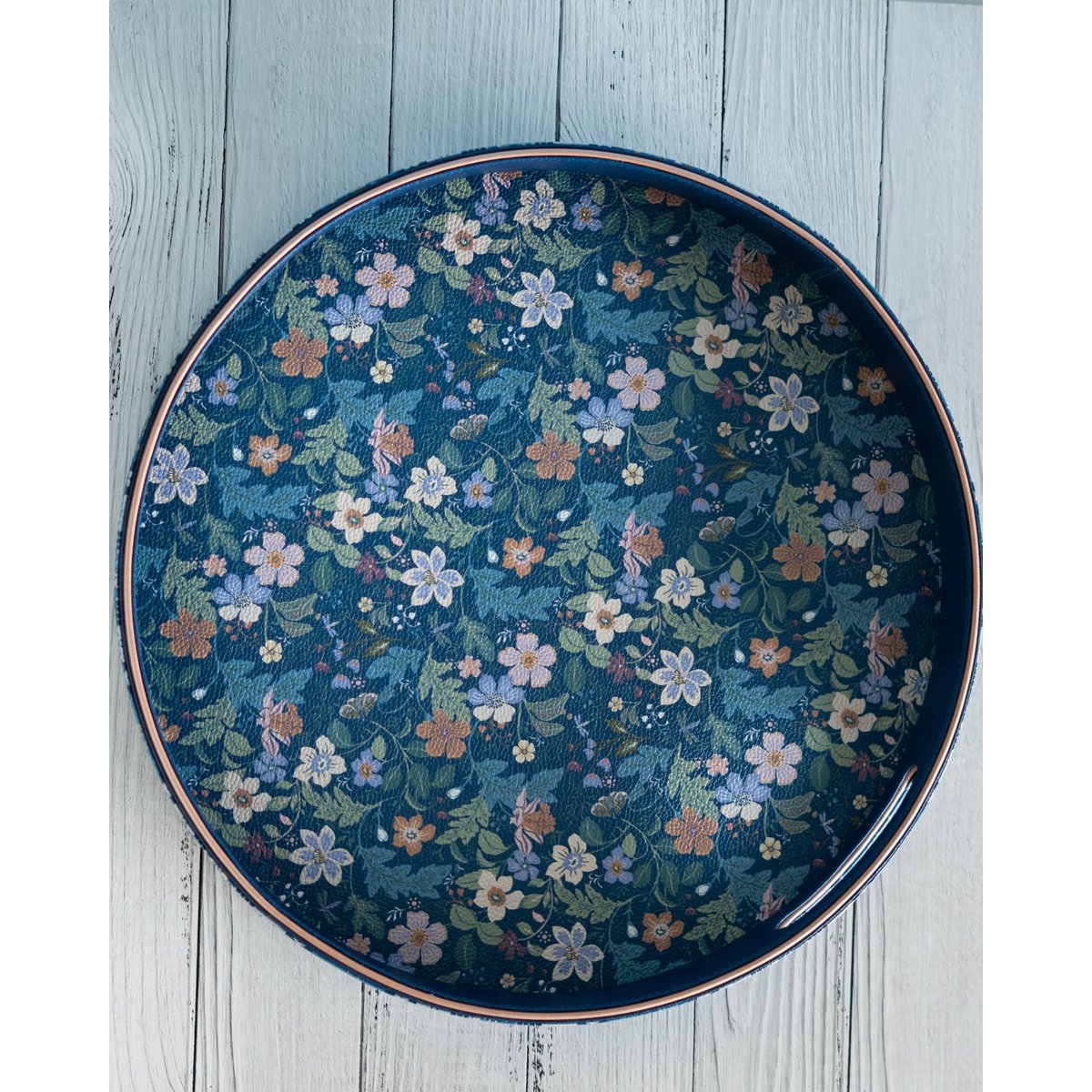 Decorative Tray | Vegan Round Serving Floral Dia | Leather