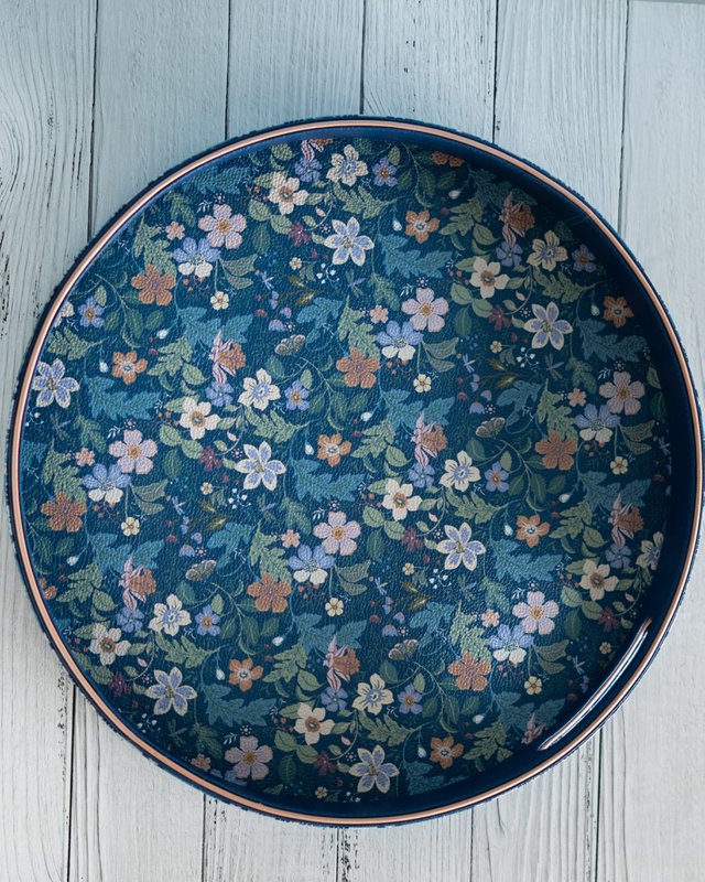 Decorative Tray | Vegan Round Serving Floral Dia | Leather