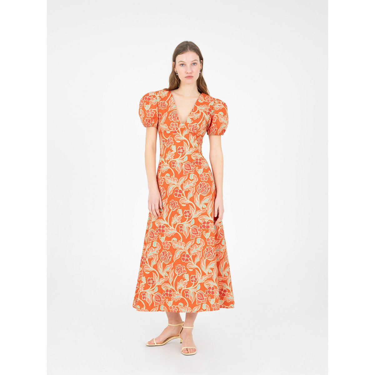 Eros orange kjole med blomsterprint