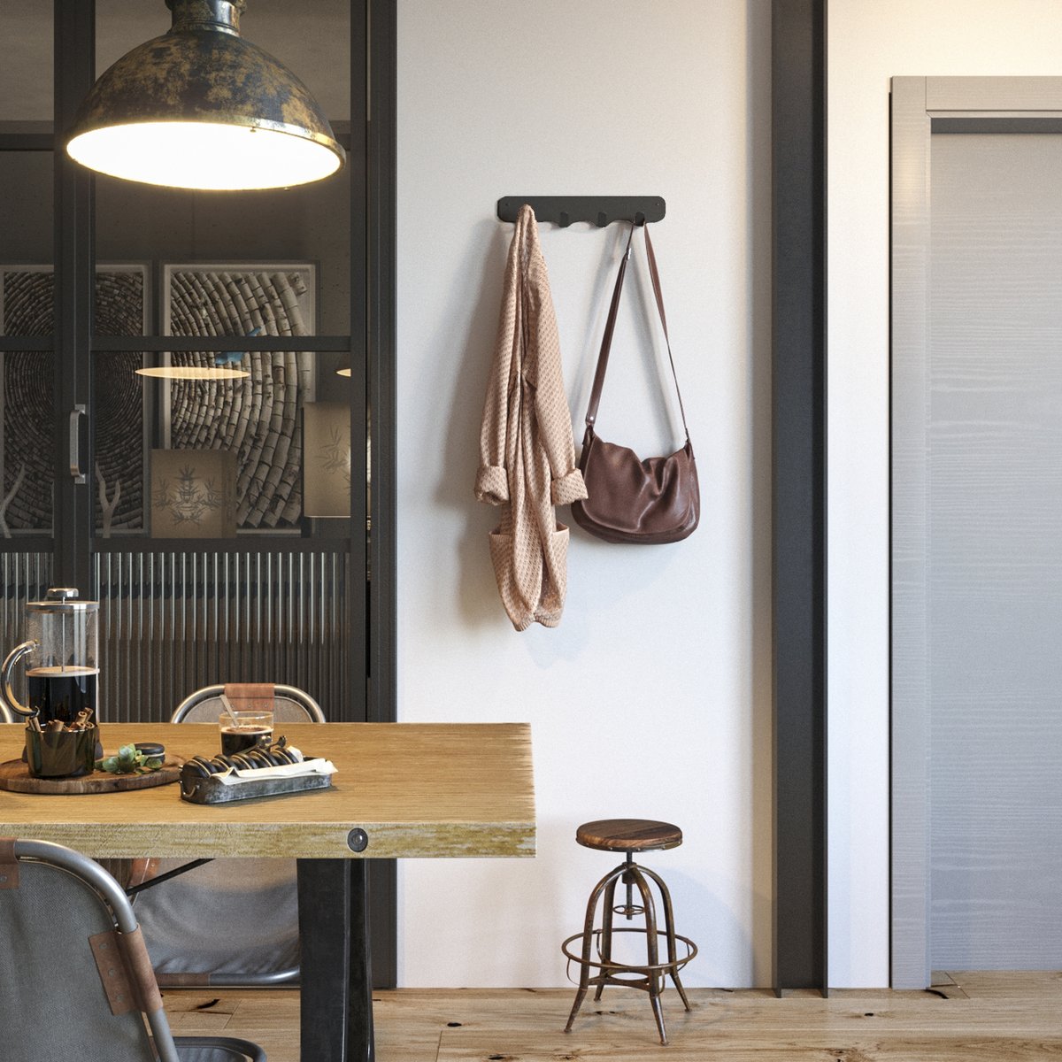 Gorillz Rounded Four Industrial Wall Coat Rack 4 Perchero Ganchos - Negro
