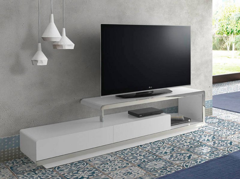 Mueble TV de madera blanca y acero cromado