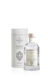 Clear glass reed diffuser bottle, fig pear fragrance, minimalist design, beige packaging, 100ml