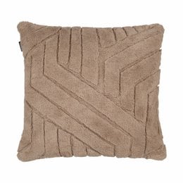 Taupe-colored cushion with abstract line pattern, measuring 45x45cm, suitable for use as a decorative accent piece.