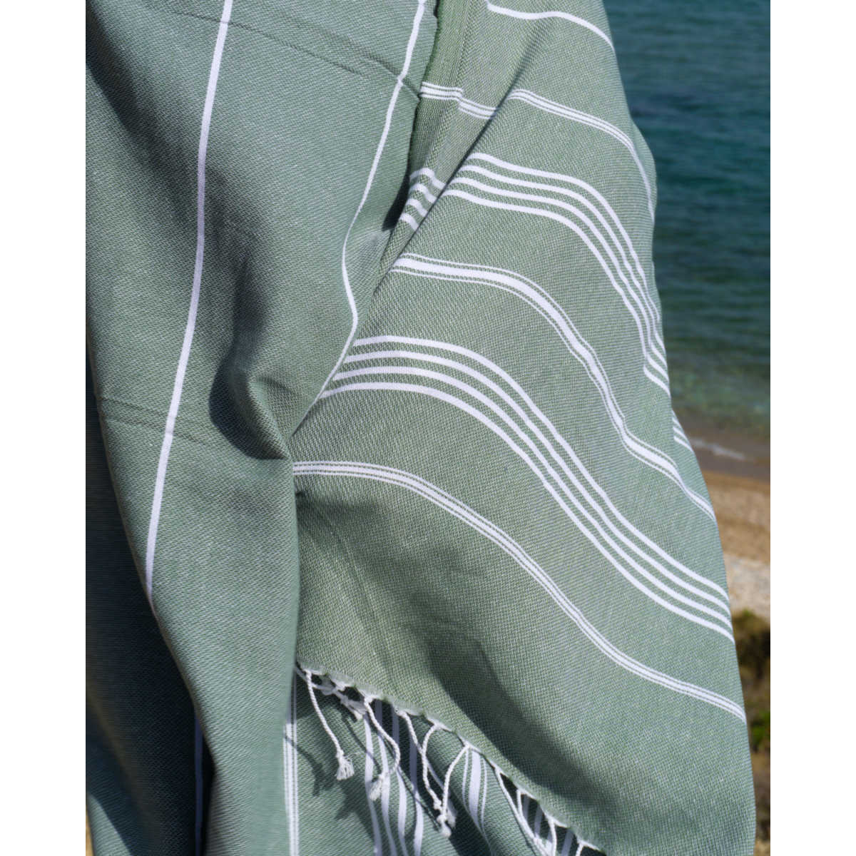 Asciugamano Spa Hammam in cotone AMARA – Compatto e senza sabbia – Verde kaki - 180x100 cm