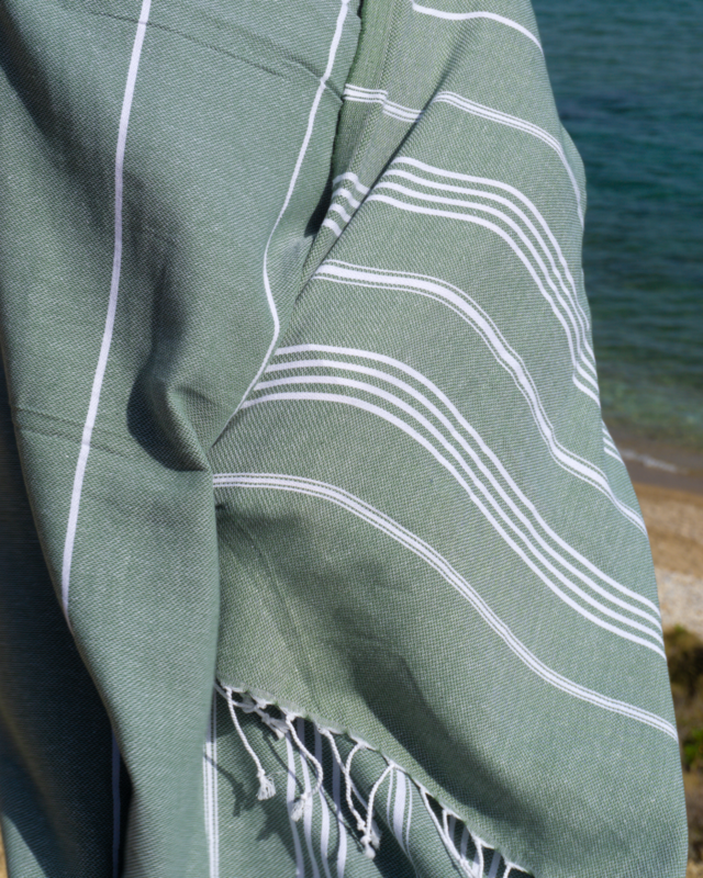 Asciugamano Spa Hammam in cotone AMARA – Compatto e senza sabbia – Verde kaki - 180x100 cm