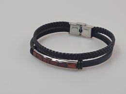 Pulsera de cuero con ámbar báltico Joyería para hombre