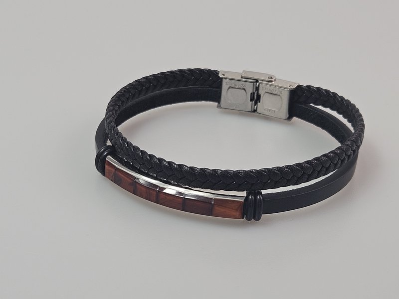 Pulsera de cuero con ámbar báltico Joyería para hombre
