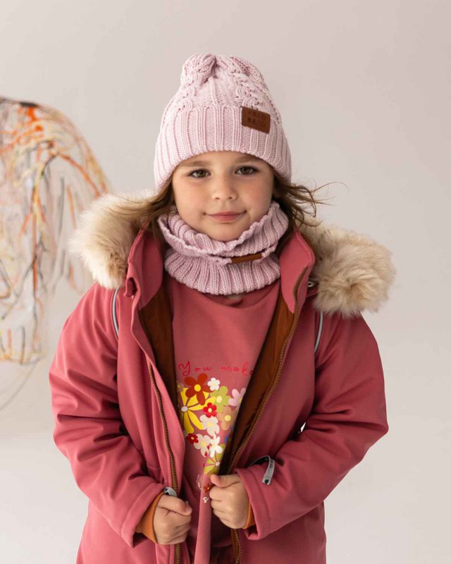 Cappello Merino Lavorato A Maglia Intrecciato Rosa Chiaro
