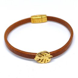 Semplice Monstera 24K vergoldetes Lederarmband