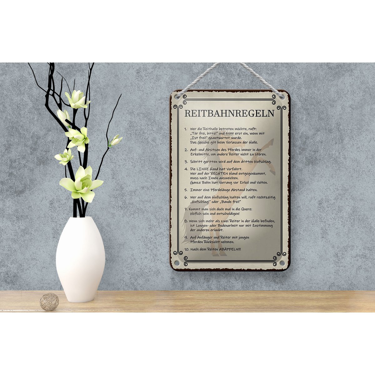 Blikken bord paard 12x18cm rijhal regels wie rijhal decoratie