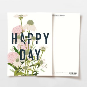 Postcard 'happy day' with pink flowers