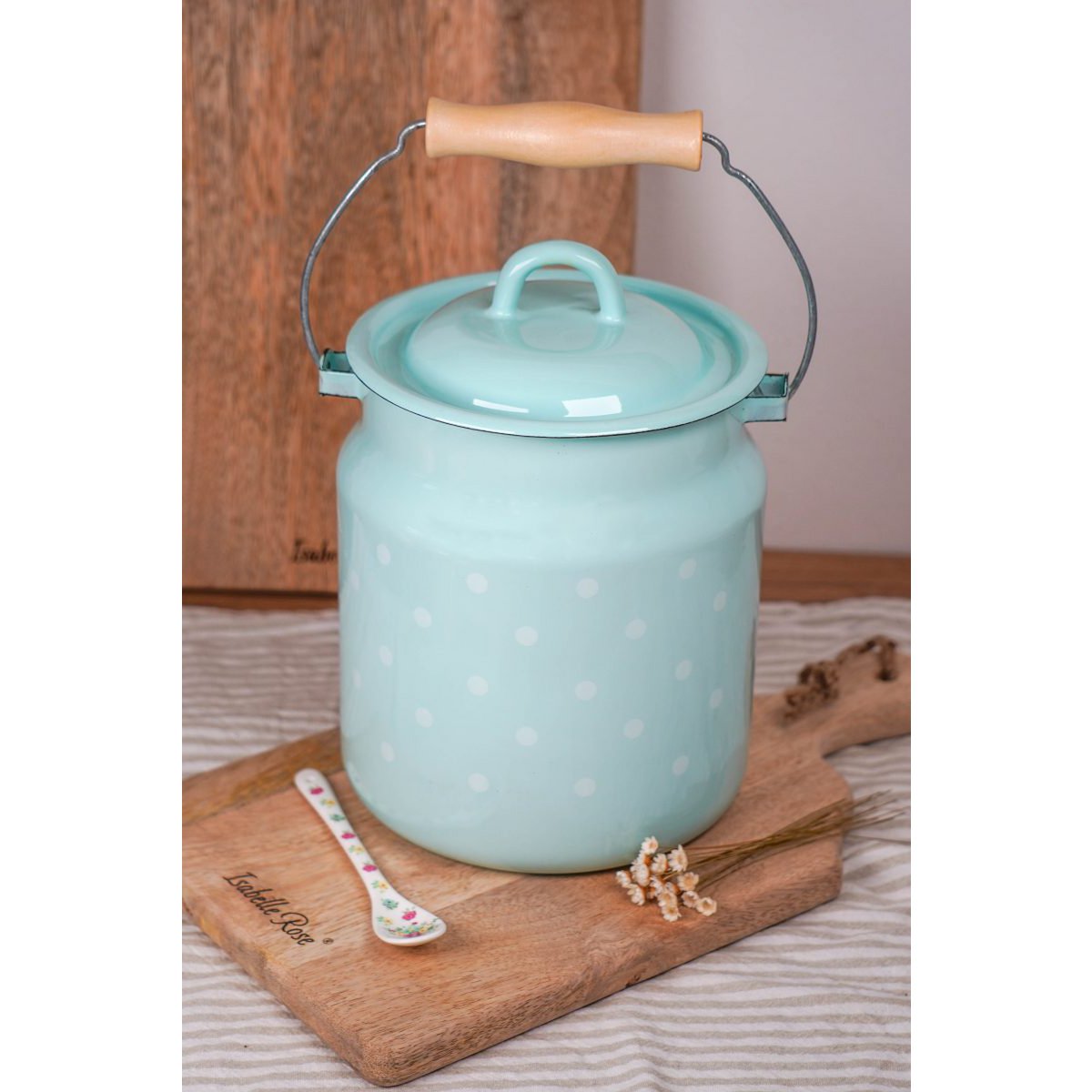 Emalje mælk kan polka dot blå 3,3L isabelle rose