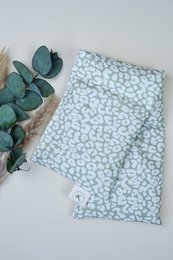 Blue leopard print cotton heat pad, organic spelled filling, rectangular shape, wellness pillow.