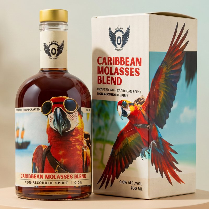 Volante Caribbean Melasse Blend 0,0% – Alcoholvrije Rum-Style Spirit – 700 ml – Geschenkdoos