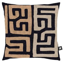 Decorative cushion cover made of canvas material, featuring a geometric pattern in black and beige colors.