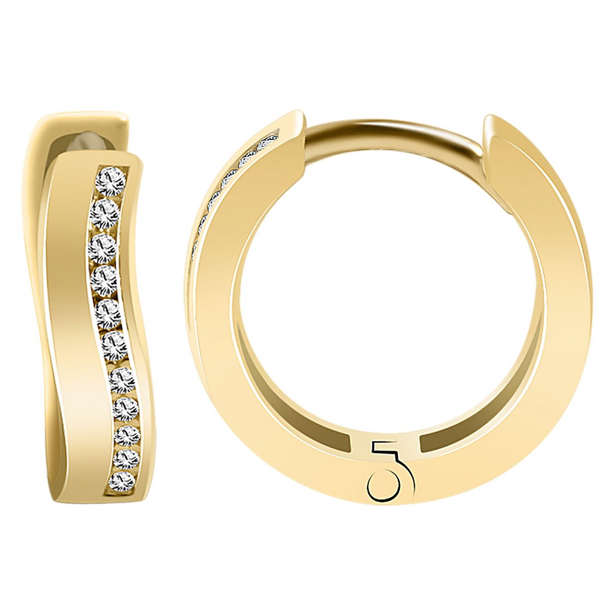 333/- Orecchini a cerchio pieghevoli "Helmi" in oro, finiture in zirconi, oro giallo, 8 carati