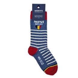  Children's cotton denim socks with heart and Belgium design 'Mini Belge'. Available in EU sizes 23-26, 27-30, 31-34, 17-20, and 19-22.