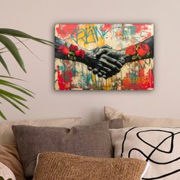 Canvas schilderij - Wanddecoratie Graffiti - Rozen - Handen - Street art - Muurdecoratie woonkamer - Slaapkamer decoratie - Kamer accessoires - Schilderijen op canvas