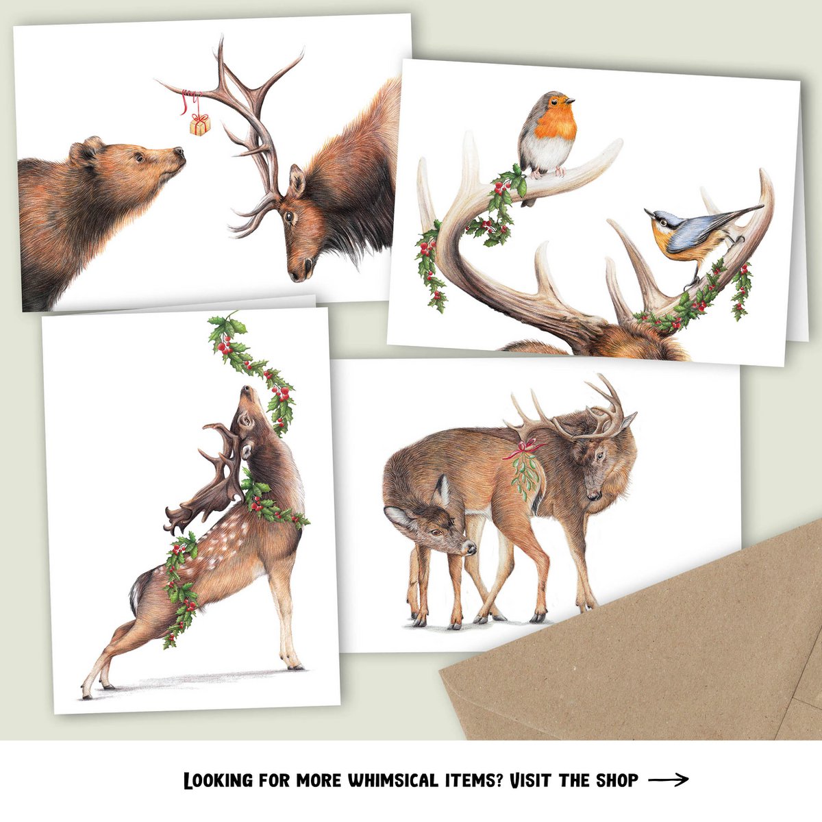 Birds on Antler Christmas Card, Greeting Card, Holiday Card 12,3 x 17,5 cm