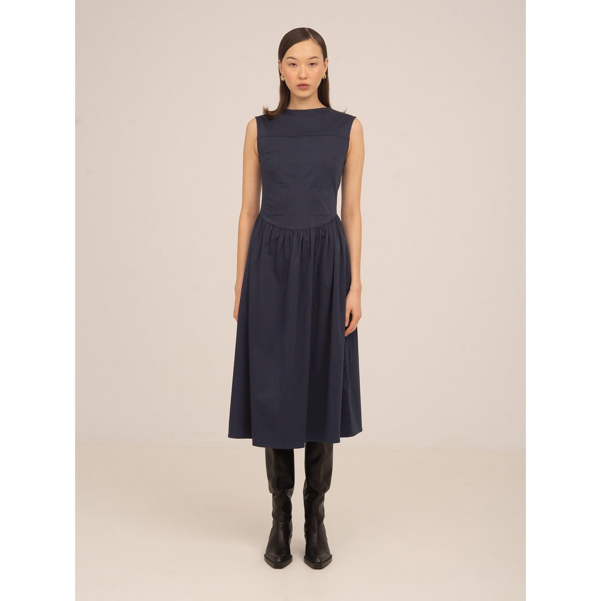Frame blauwe midi-jurk