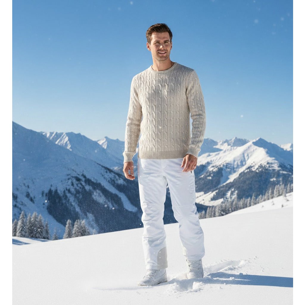 Maglione a trecce girocollo in cashmere bianco lana