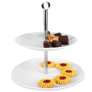 Tierkuchenständer Porzellan weiß 2-stöckig 25 cm
