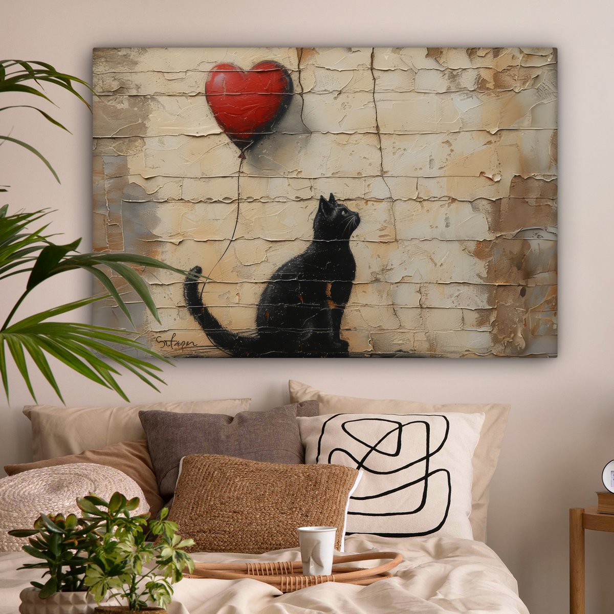 Leinwand Malerei - Wanddekoration Katze - Graffiti - Ballon - Street Art - Zusammenfassung - Wanddekoration Wohnzimmer - Raumdekoration modern - abstrakte Gemälde