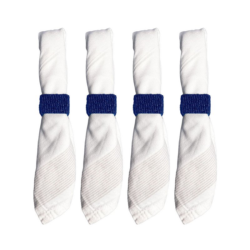 Conjunto de 4 rondas de perlas azul oscuro rectangular