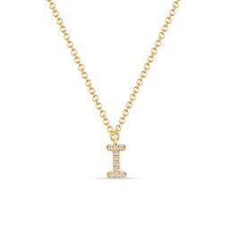 14K yellow gold necklace with diamond-encrusted letter "I" pendant.