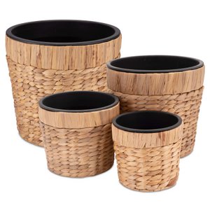 Plant pot braided from water hyacinth - basket with plastic insert