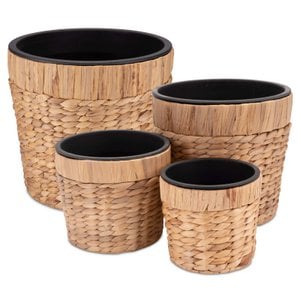 Plant pot braided from water hyacinth - basket with plastic insert